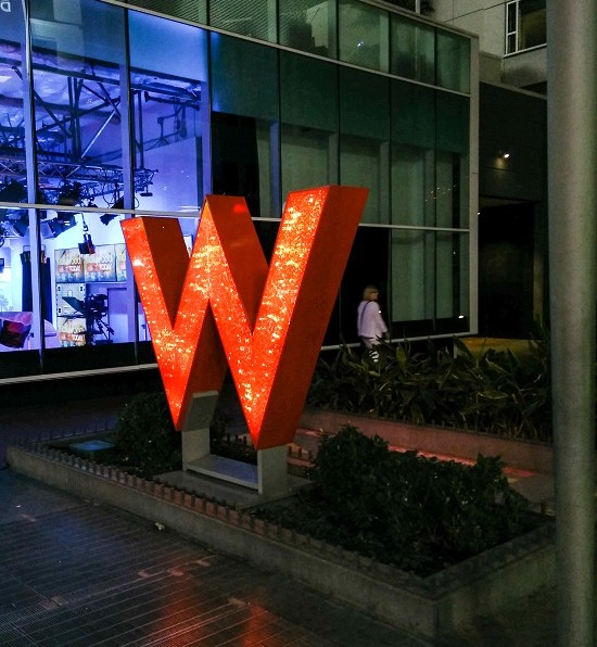 the lit up W of the W hotel