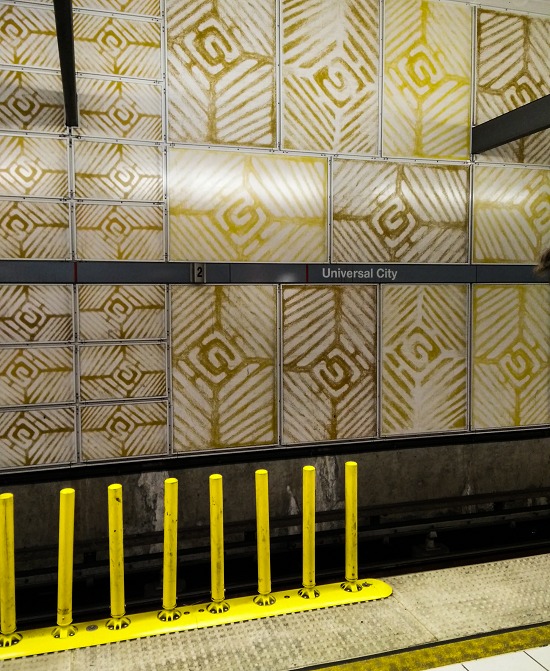patterned walls in the universal city metro station