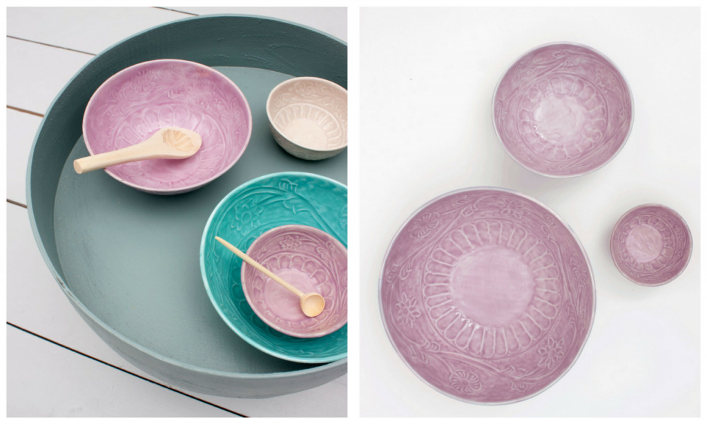 tribal aqua and lilac Indian bowls